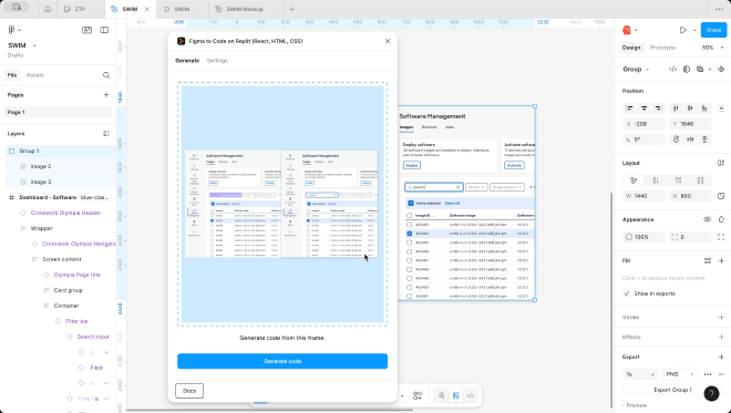 Replit Figma Plugin interface